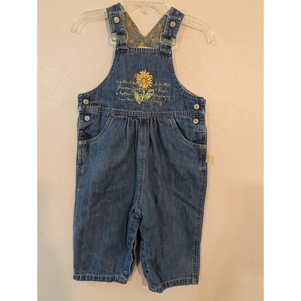 Vintage Carters Kids Denim Sunflower‎ Overalls Medium Wash Blue 12-18M